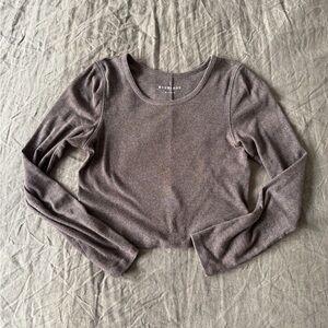 Everlane Pima Ribbed Long Sleeve Crop Tee - Heathered Brown